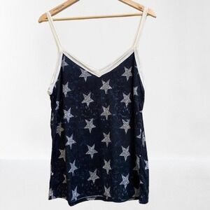 NEW Bibi Women's Star Print V-Neck Tank Top Blue White Large